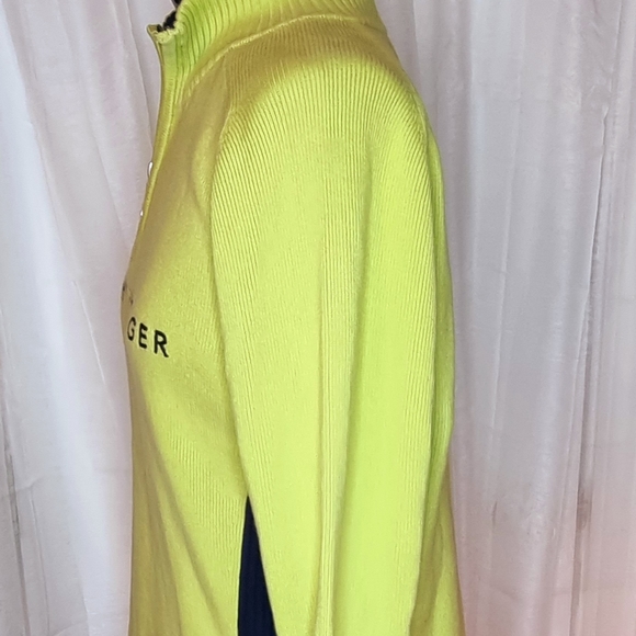 Tommy Hilfiger Mens Logo French Rib Quarter-Zip Green Cotton Sweater Size XL - Picture 8 of 10